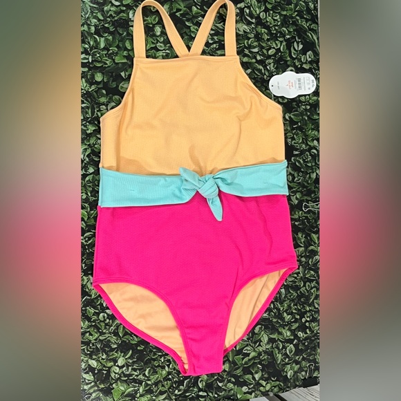 wonder nation Other - Wonder Nation ColorBlock Tie Waist One Piece Swimsuit 10/12 Plus Pink Orange